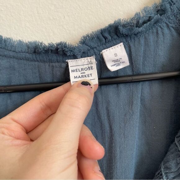 Melrose and Market Blue Smocked Peasant Tassel Top Small - Picture 5 of 9